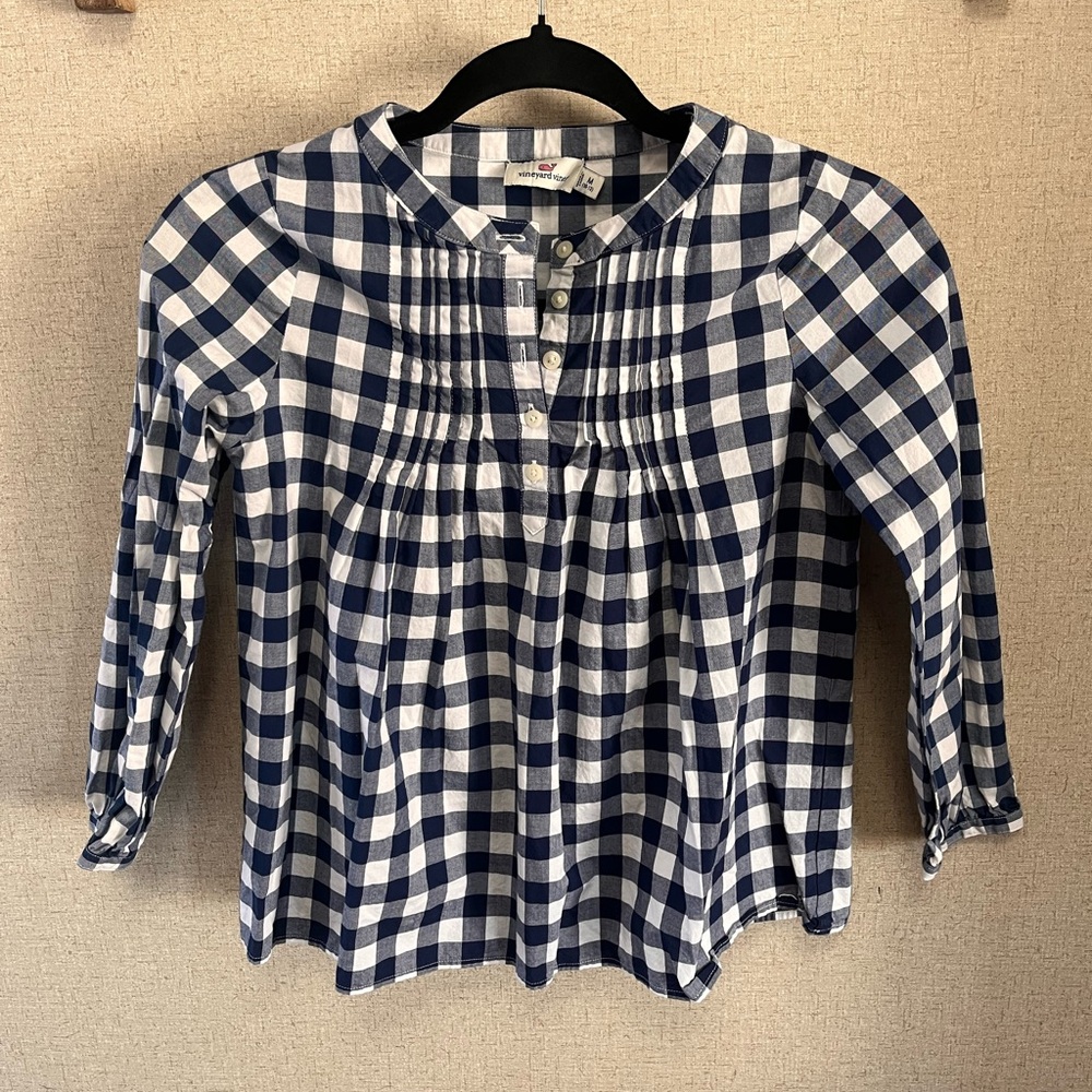 Vineyard Vines Blue and White Gingham Girls Shirt